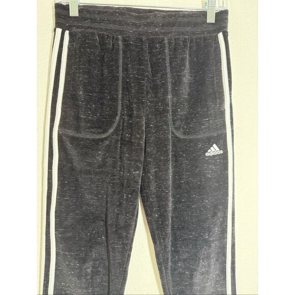ADIDAS Girls Youth Black Wht Stripe Velour Velvet Sweatpants Track Pant Sz XL/16 - Picture 2 of 9